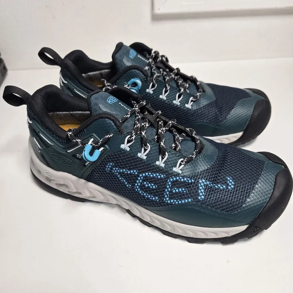 KEEN NXIS Evo Womens 8 Waterproof Hiking Shoes Sea Moss Ipanema Blue Sneaker